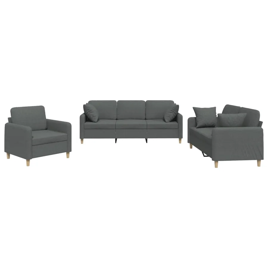 Ensemble de canapés 3 pcs coussins gris foncé tissu - 2