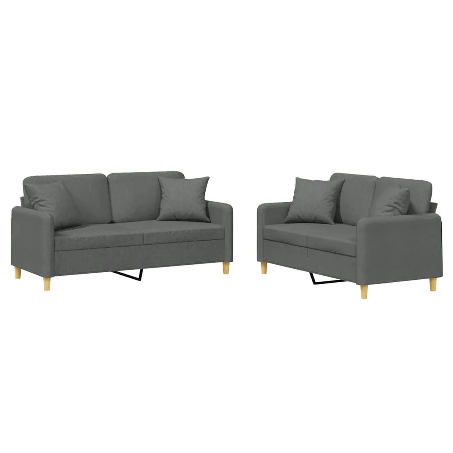 Ensemble de canapés 2 pcs coussins gris foncé tissu - 2