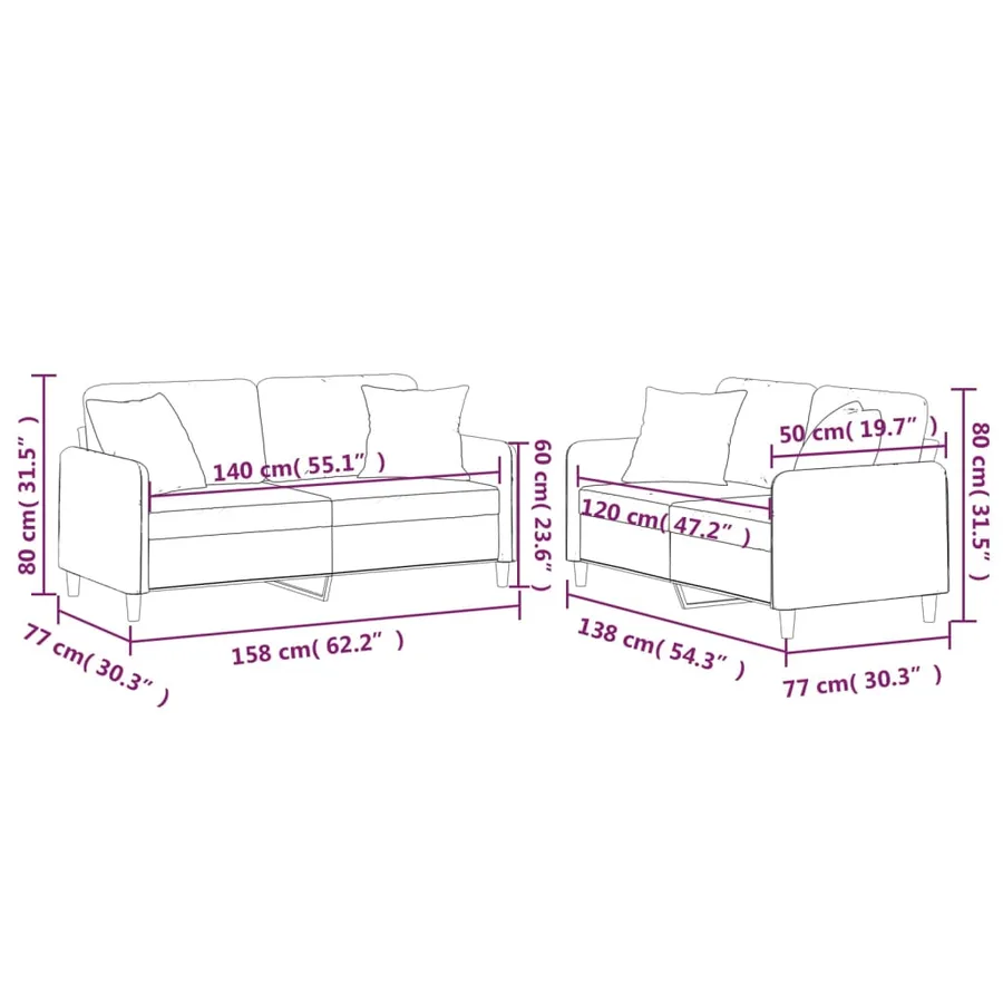 Ensemble de canapés 2 pcs coussins gris foncé tissu - 9