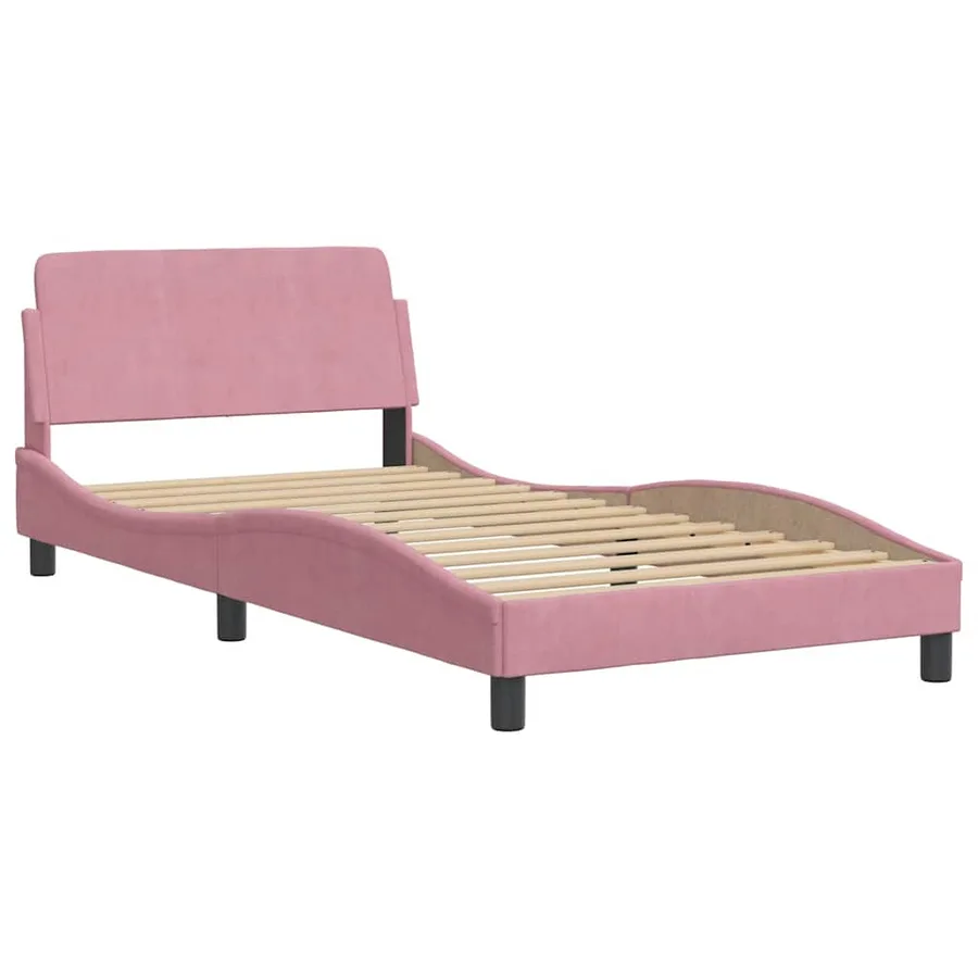 Cadre de lit avec tête de lit Dover rose 100x200cm velours - 3