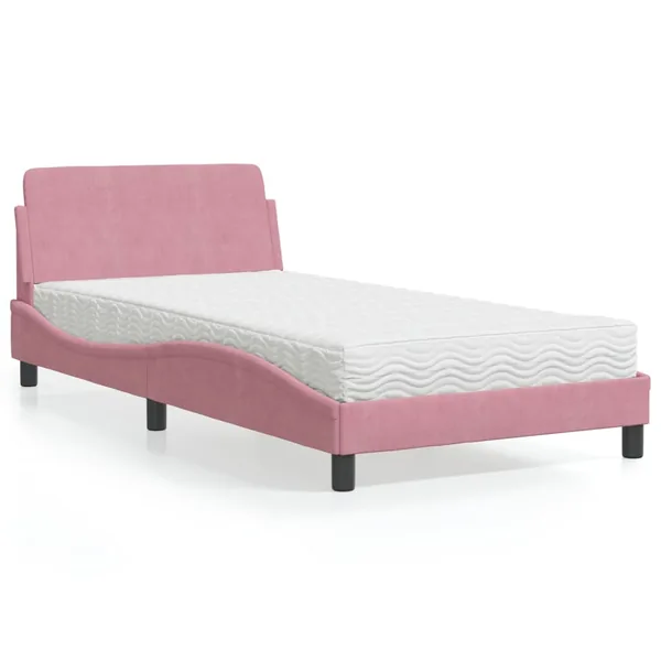 Lit avec matelas Dover rose 100x200 cm velours