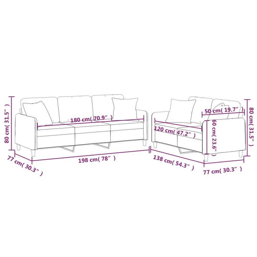Ensemble de canapés 2 pcs coussins gris clair tissu - 9
