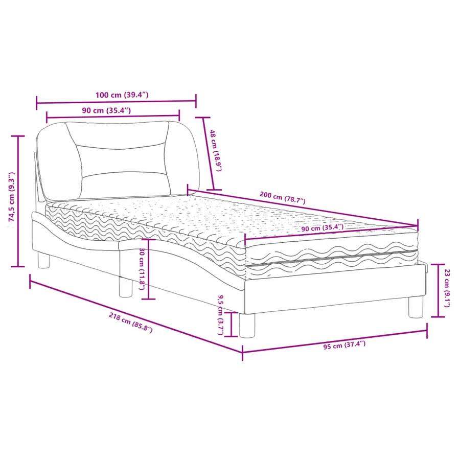 Lit avec matelas Hvar blanc et noir 90x200 cm similicuir - 12