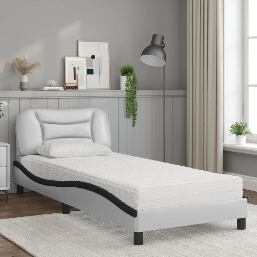 Lit avec matelas Hvar blanc et noir 90x200 cm similicuir - 3