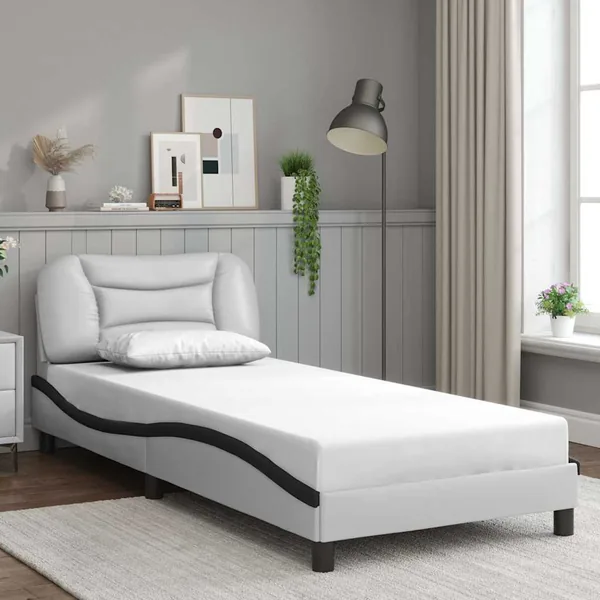 Cadre de lit sans matelas Hvar blanc et noir 90x200 cm similicuir
