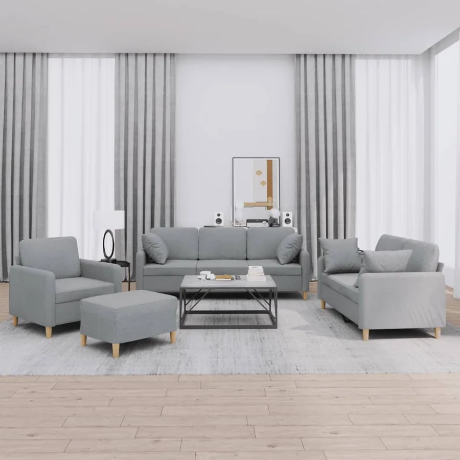 Ensemble de canapés 4 pcs coussins gris clair tissu