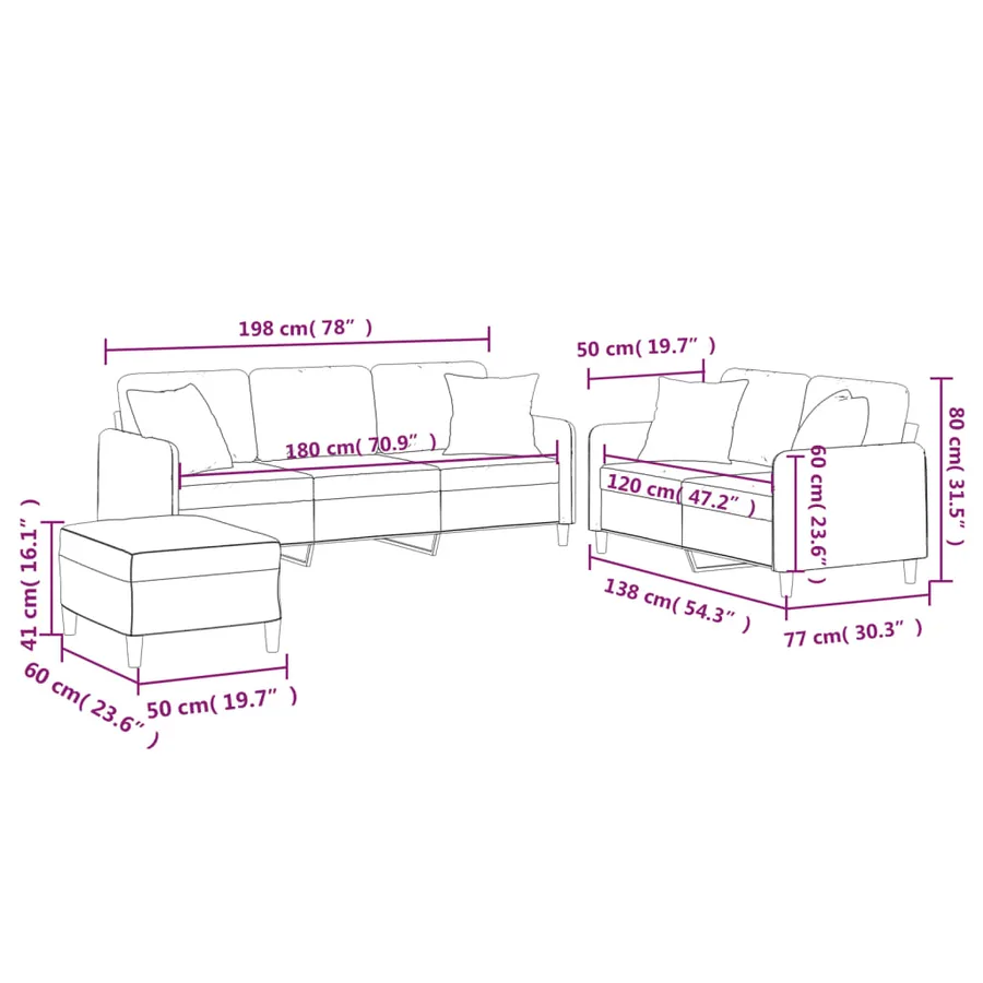 Ensemble de canapés 3 pcs coussins gris foncé tissu - 10
