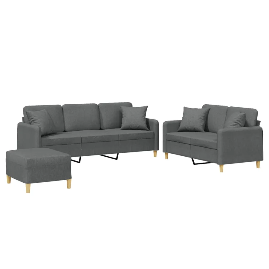 Ensemble de canapés 3 pcs coussins gris foncé tissu - 2
