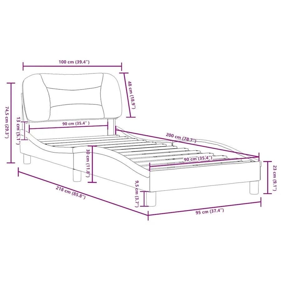 Cadre de lit sans matelas Hvar gris 90x200 cm similicuir - 12