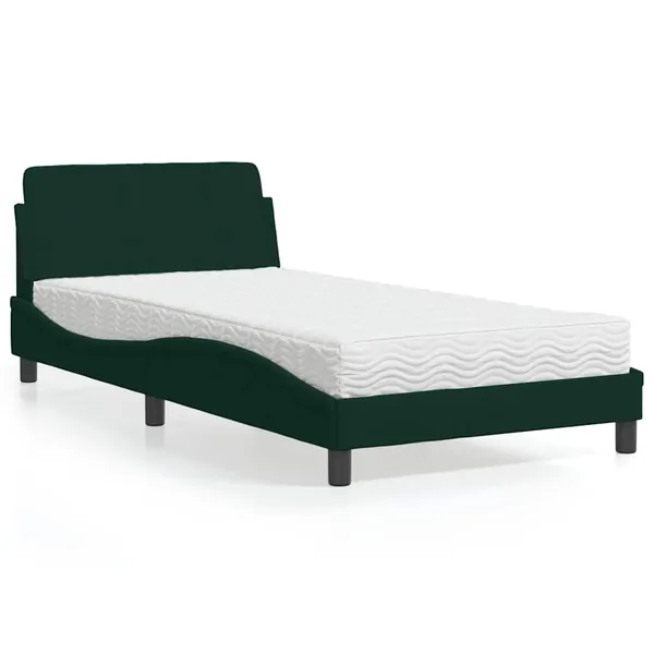 Lit avec matelas Dover vert foncé 100x200 cm velours