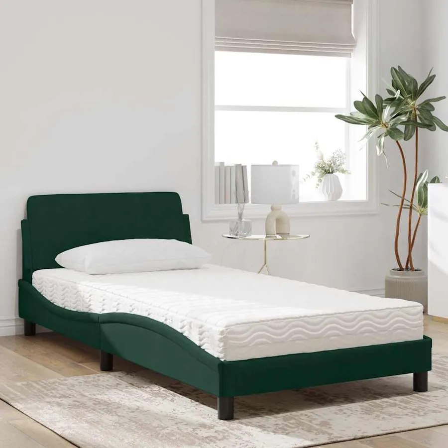 Lit avec matelas Dover vert foncé 100x200 cm velours - 3