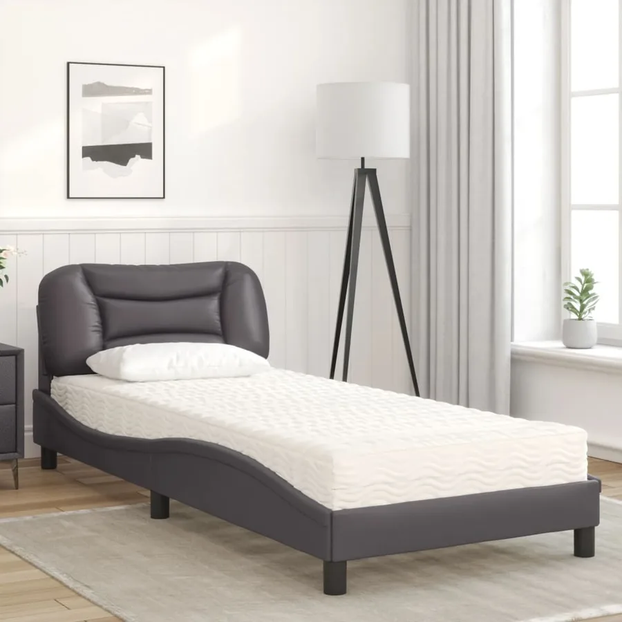 Lit avec matelas Hvar gris 80x200 cm similicuir - 3