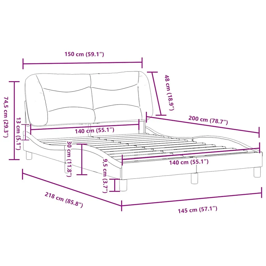 Cadre de lit sans matelas Hvar noir 140x200 cm tissu - 12