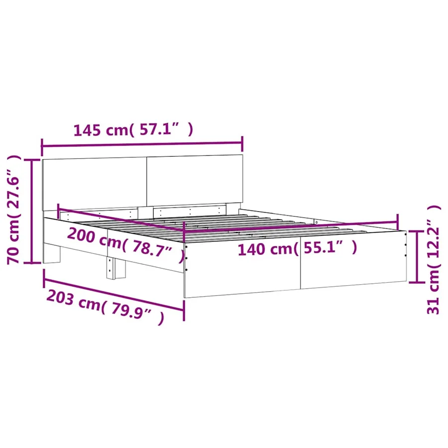 Cadre de lit sans matelas chêne fumé 140x200 cm - 10