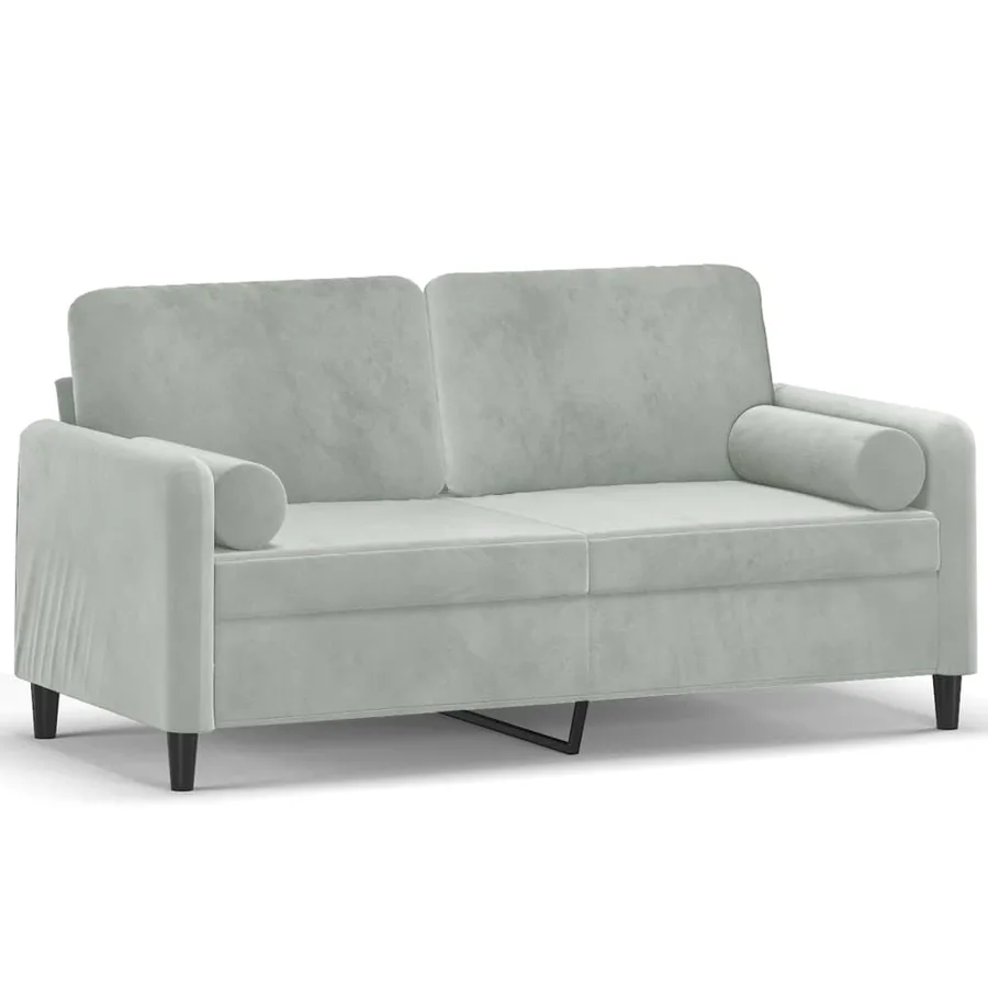 Canapé 2 places avec oreillers gris clair 140 cm velours - 2