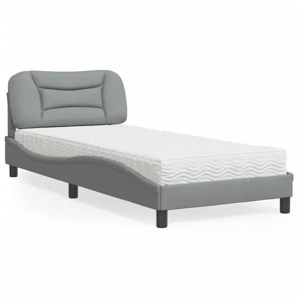 Lit avec matelas Hvar gris clair 80x200 cm tissu