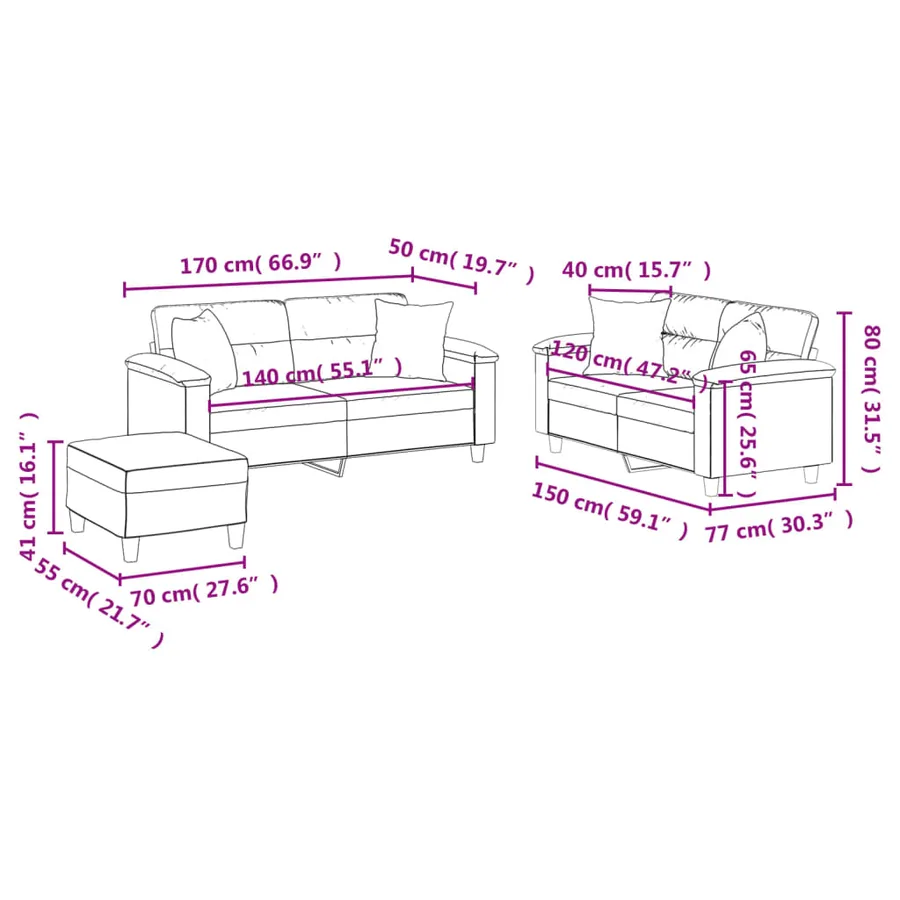 Ensemble de canapés 3 pcs avec coussins noir similicuir - 10