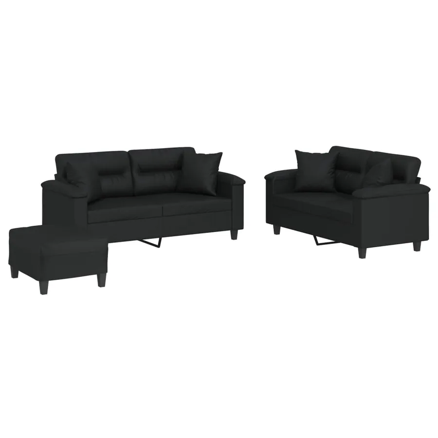 Ensemble de canapés 3 pcs avec coussins noir similicuir - 2