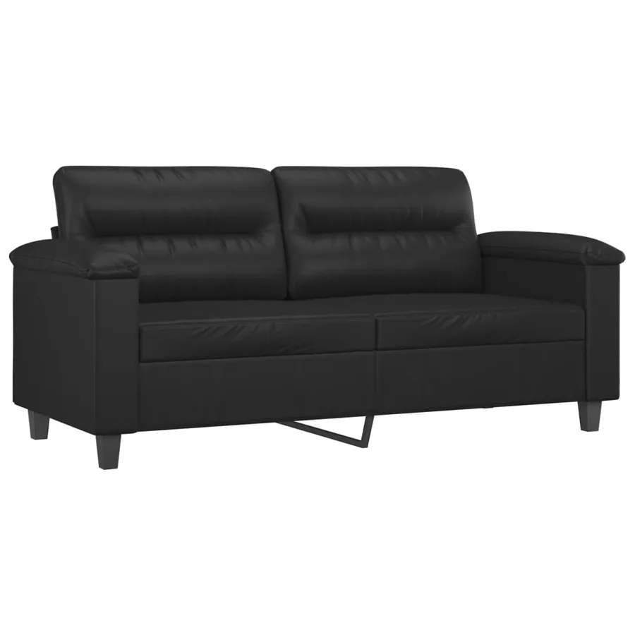 Ensemble de canapés 3 pcs avec coussins noir similicuir - 4