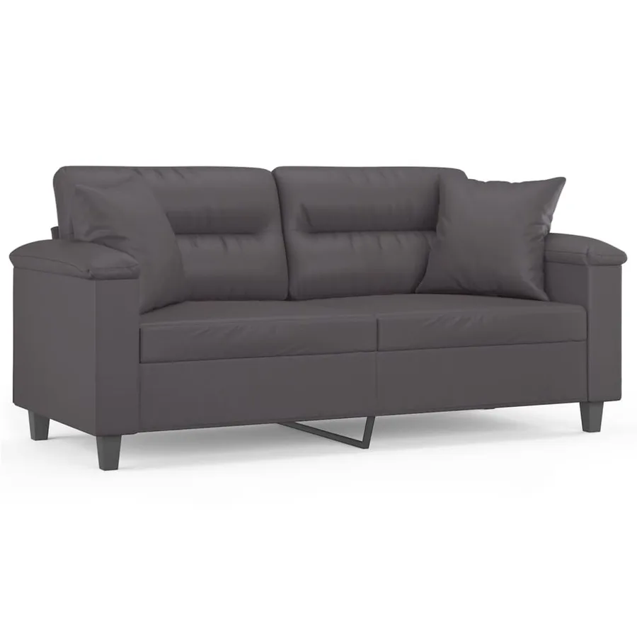 Canapé 2 places avec oreillers décoratifs gris 140cm similicuir - 2