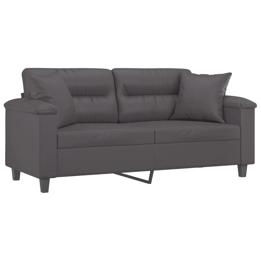 Canapé 2 places avec oreillers décoratifs gris 140cm similicuir - 3