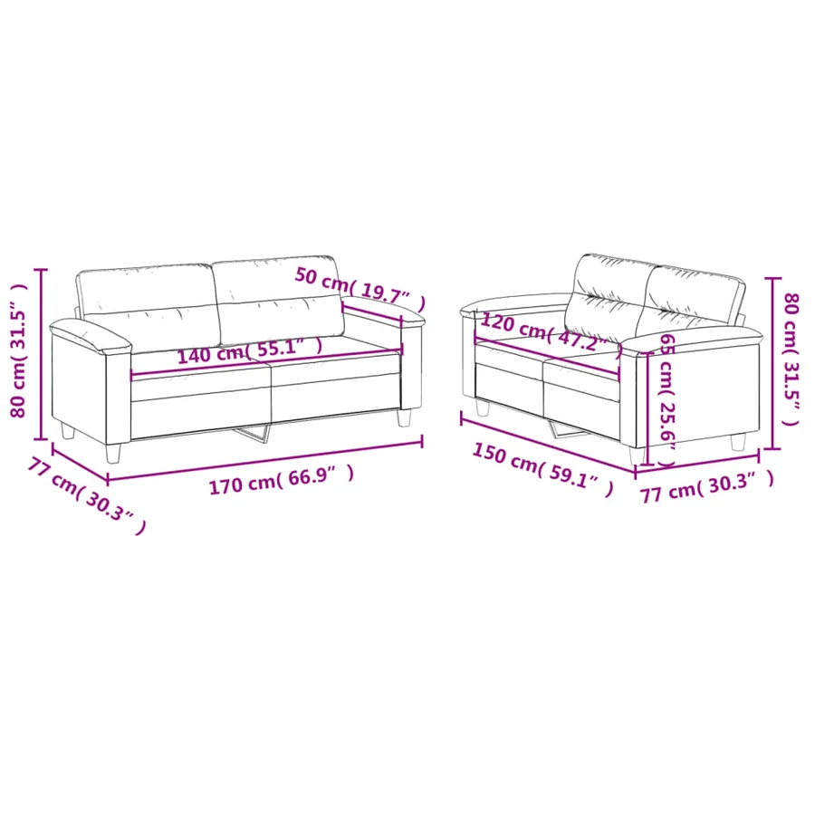 Ensemble de canapés 2 pcs avec coussins Crème Similicuir - 7