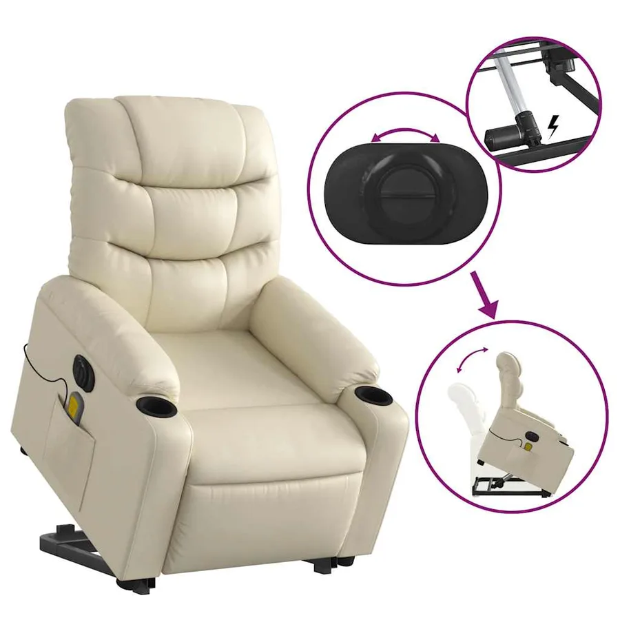 Fauteuil inclinable de massage électrique crème similicuir - 11