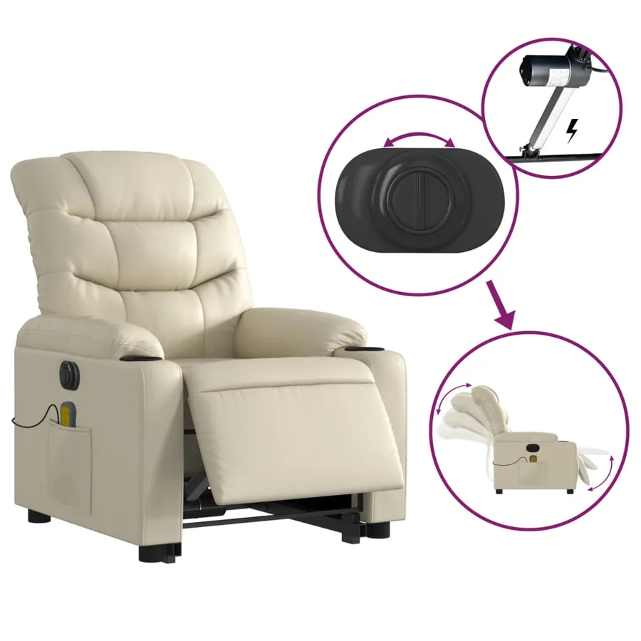 Fauteuil inclinable de massage électrique crème similicuir - 6