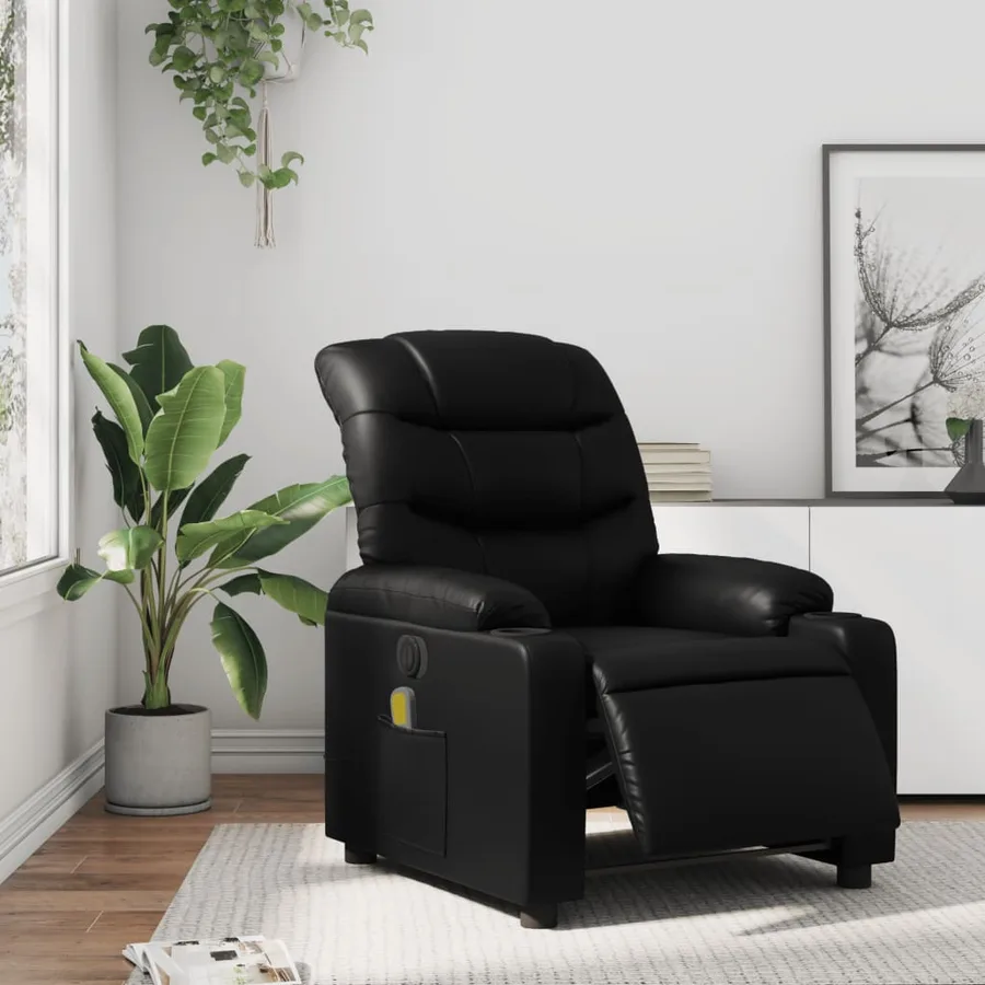 Fauteuil de massage inclinable électrique noir similicuir - 15
