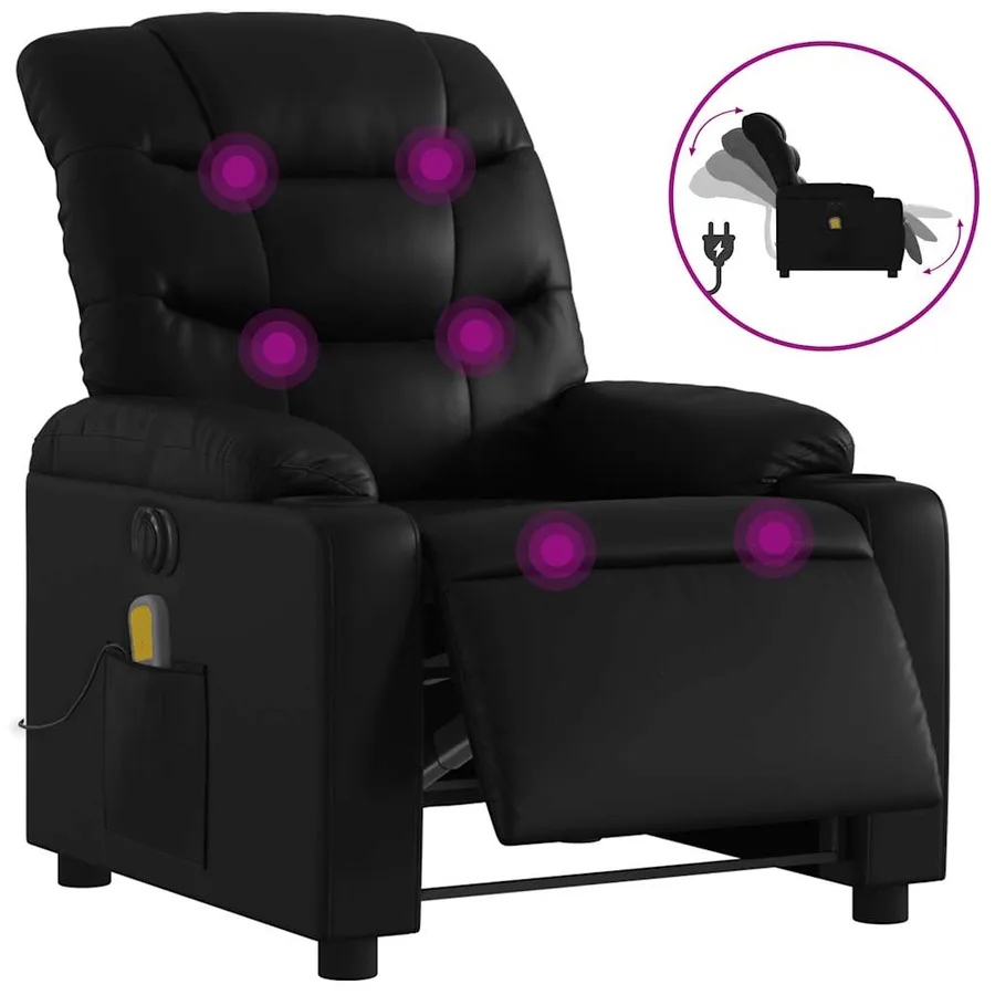 Fauteuil de massage inclinable électrique noir similicuir - 2