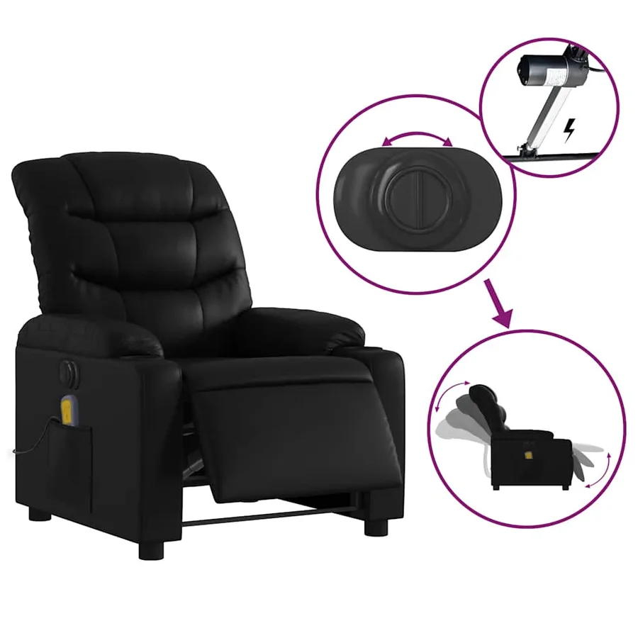 Fauteuil de massage inclinable électrique noir similicuir - 6