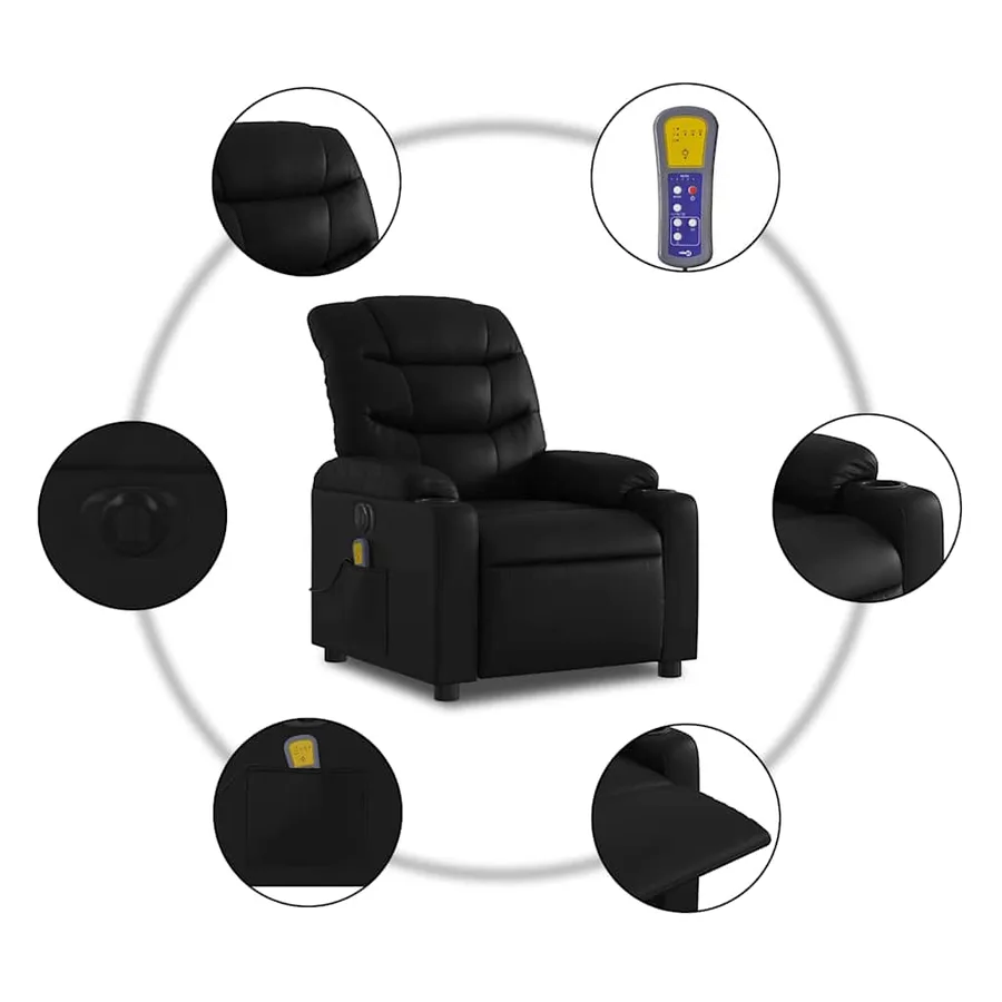 Fauteuil de massage inclinable électrique noir similicuir - 8