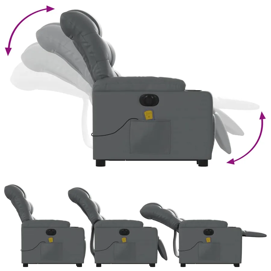 Fauteuil inclinable de massage électrique gris similicuir - 7