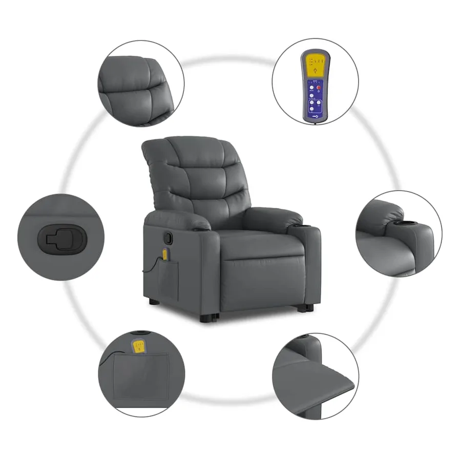 Fauteuil inclinable de massage Gris Similicuir - 8