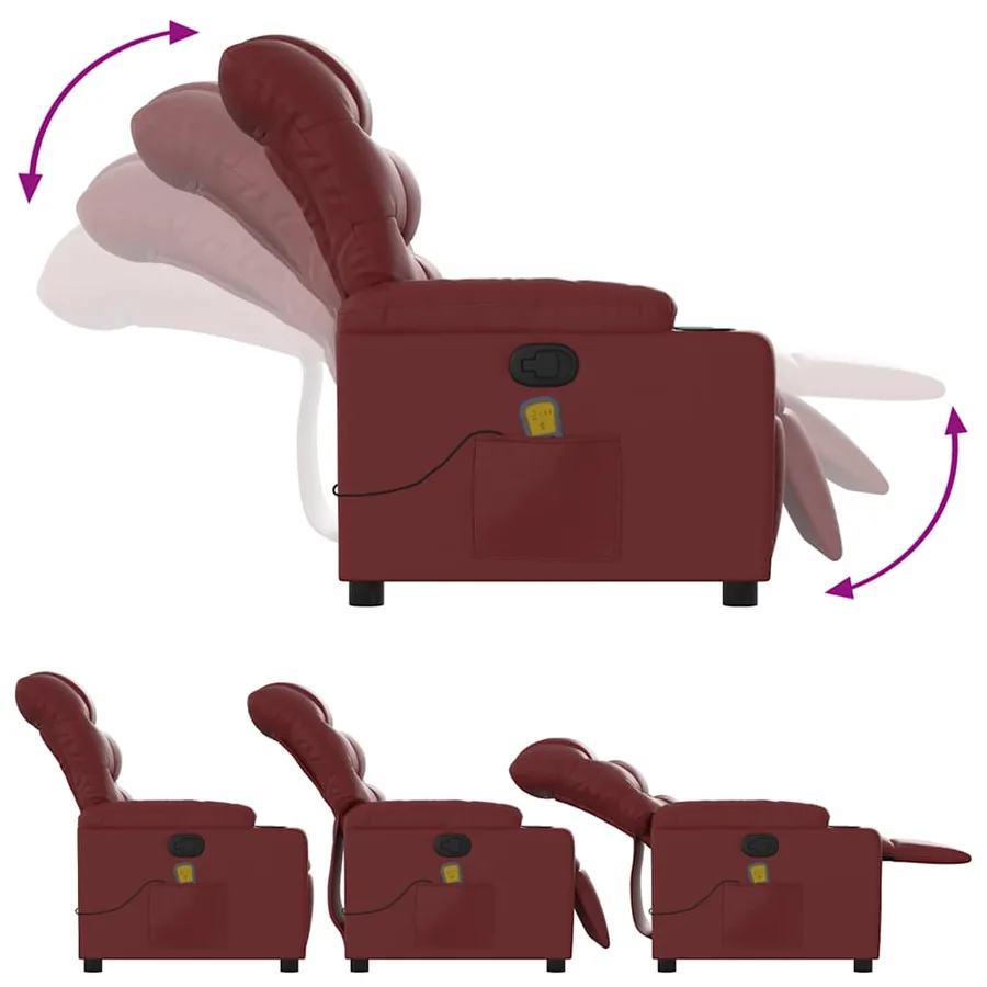 Fauteuil de massage inclinable Rouge bordeaux Similicuir - 5