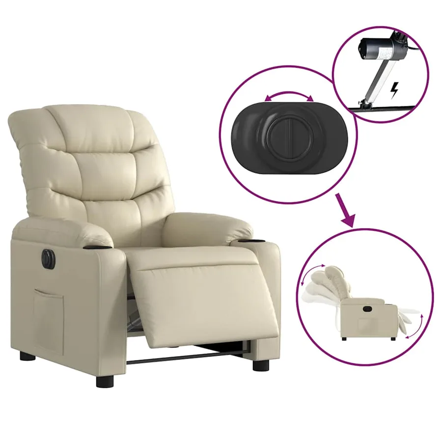 Fauteuil inclinable électrique Crème Similicuir - 6