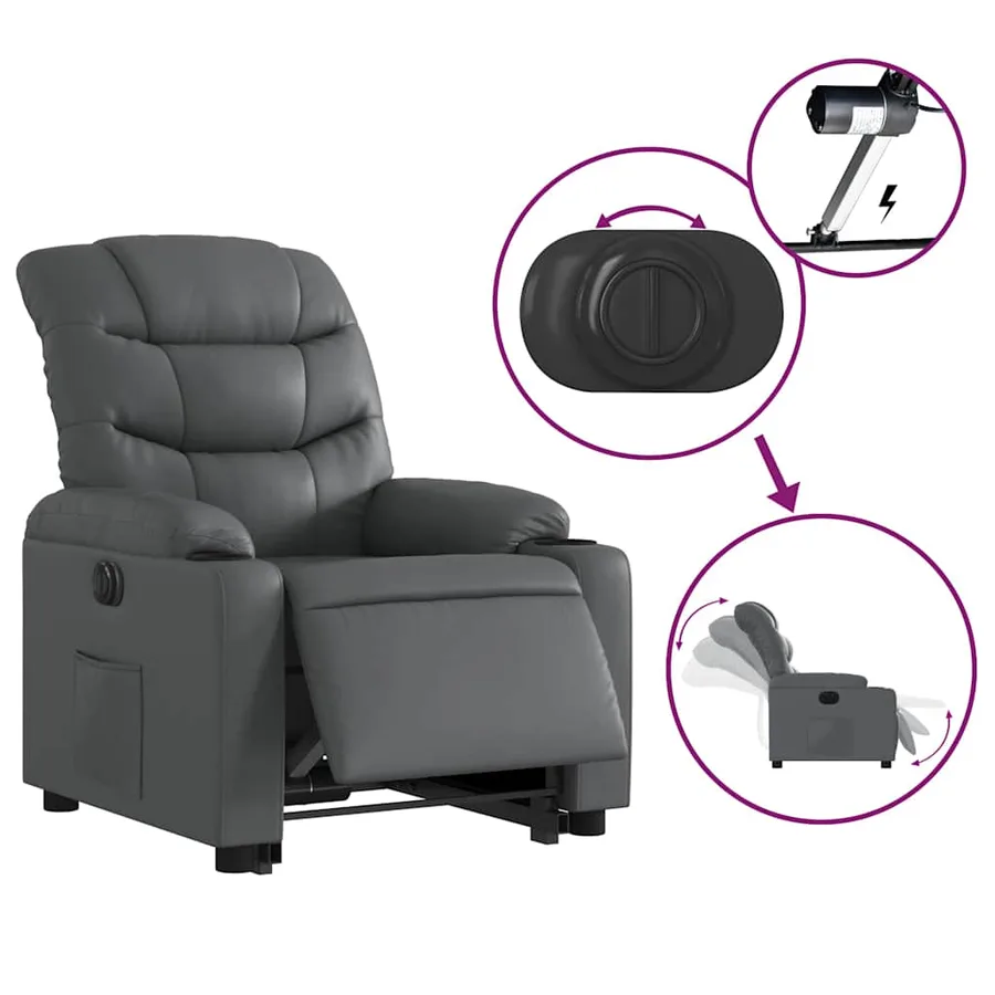 Fauteuil inclinable électrique gris similicuir - 6