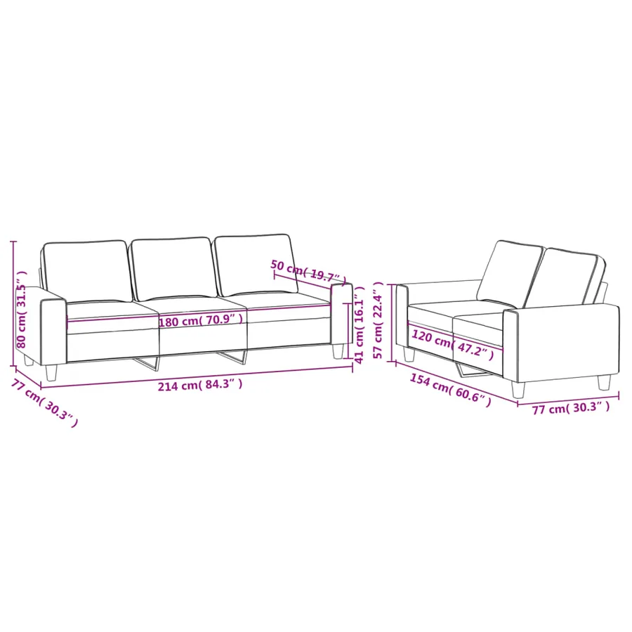 Ensemble de canapés 2 pcs noir tissu - 7