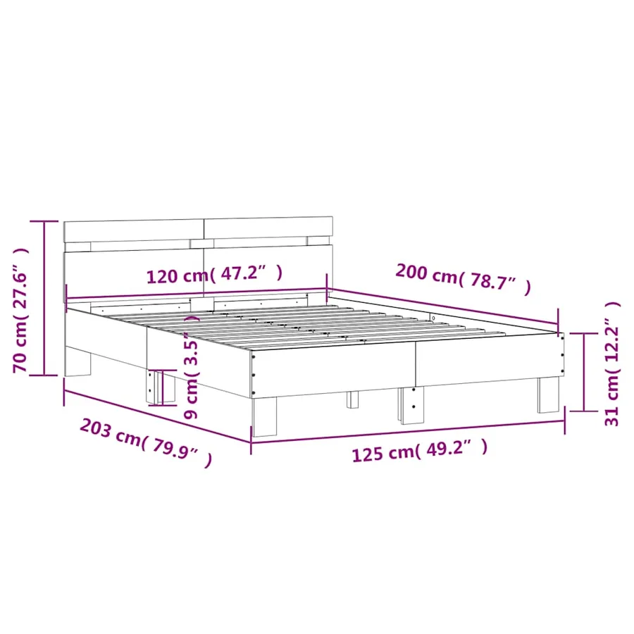 Cadre de lit sans matelas sonoma gris 120x200 cm - 10