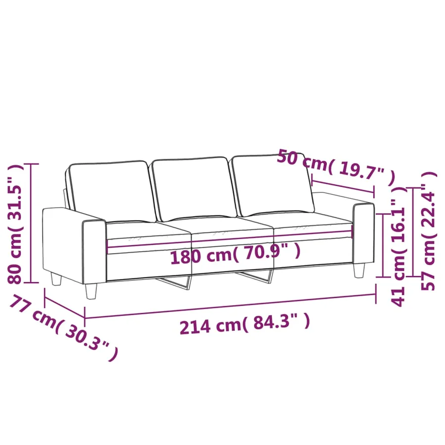 Canapé à 3 places Rouge bordeaux 180 cm Tissu - 8