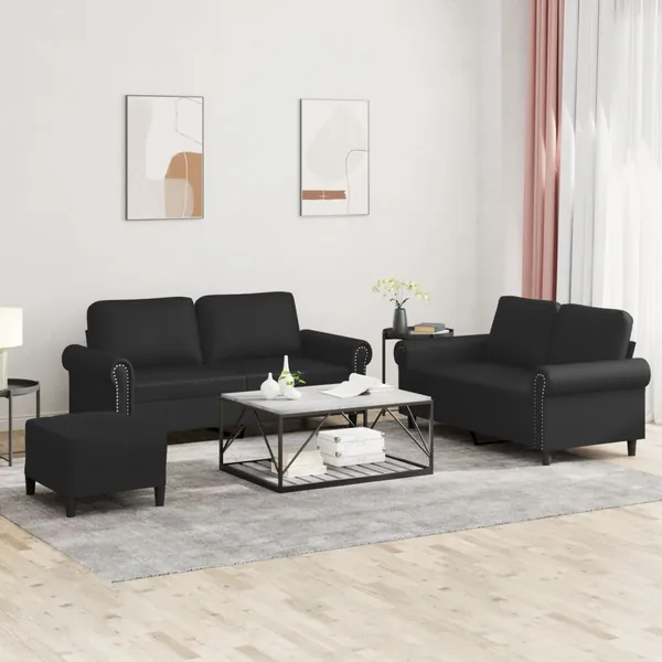 Ensemble de canapés 3 pcs avec coussins Noir Similicuir