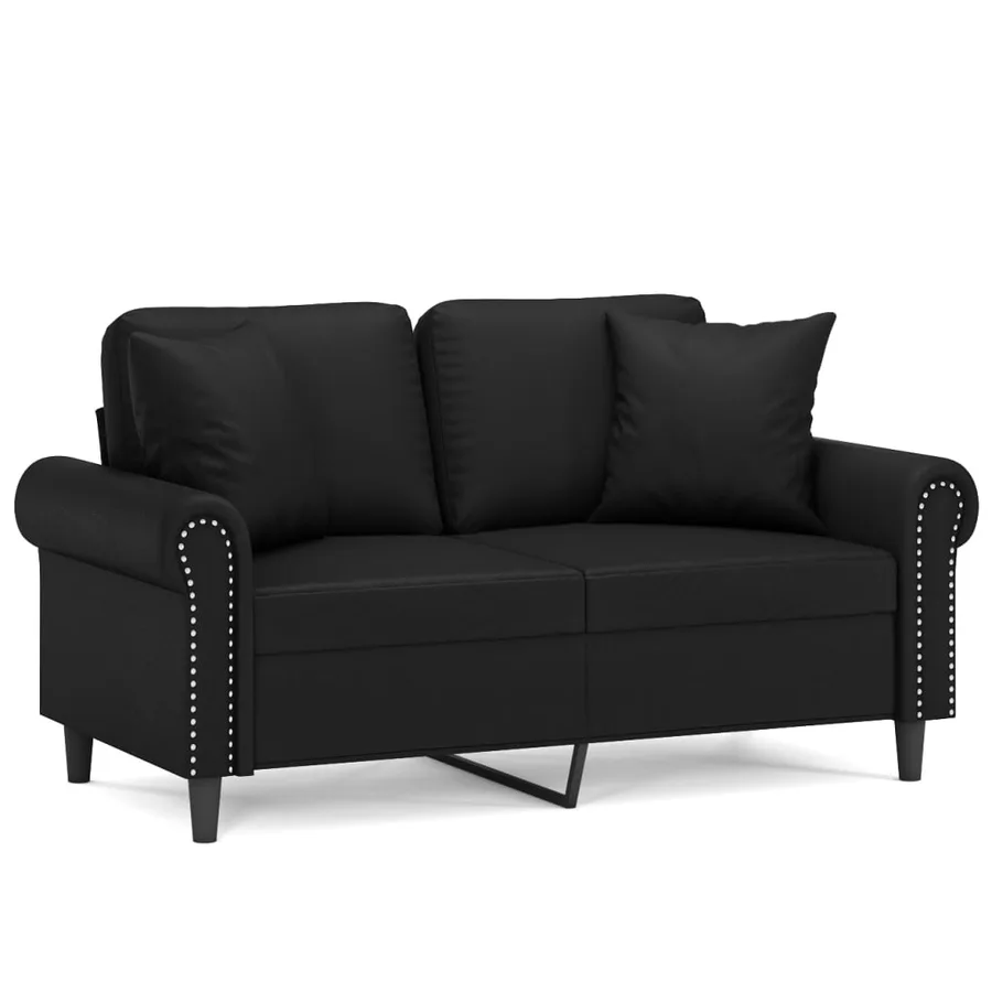 Canapé 2 places avec oreillers décoratifs noir 120cm similicuir - 2