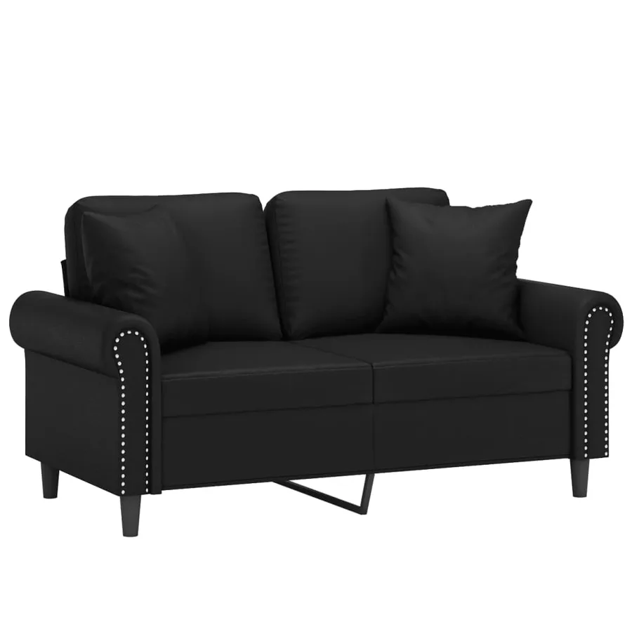 Canapé 2 places avec oreillers décoratifs noir 120cm similicuir - 3