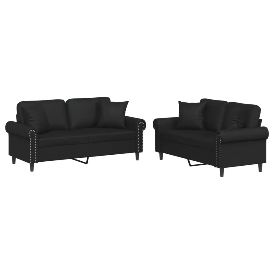 Ensemble de canapés 2 pcs avec coussins noir similicuir - 2