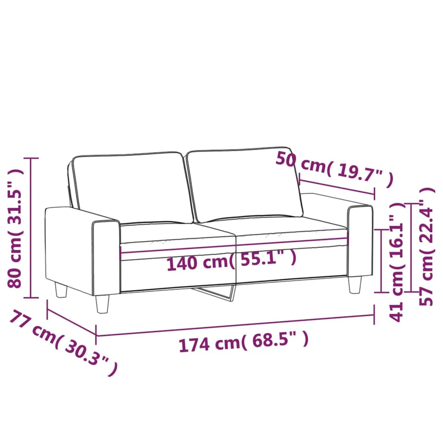 Canapé à 2 places Rouge bordeaux 140 cm Tissu - 8