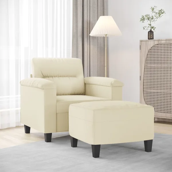 Fauteuil avec repose-pied Crème 60 cm Similicuir