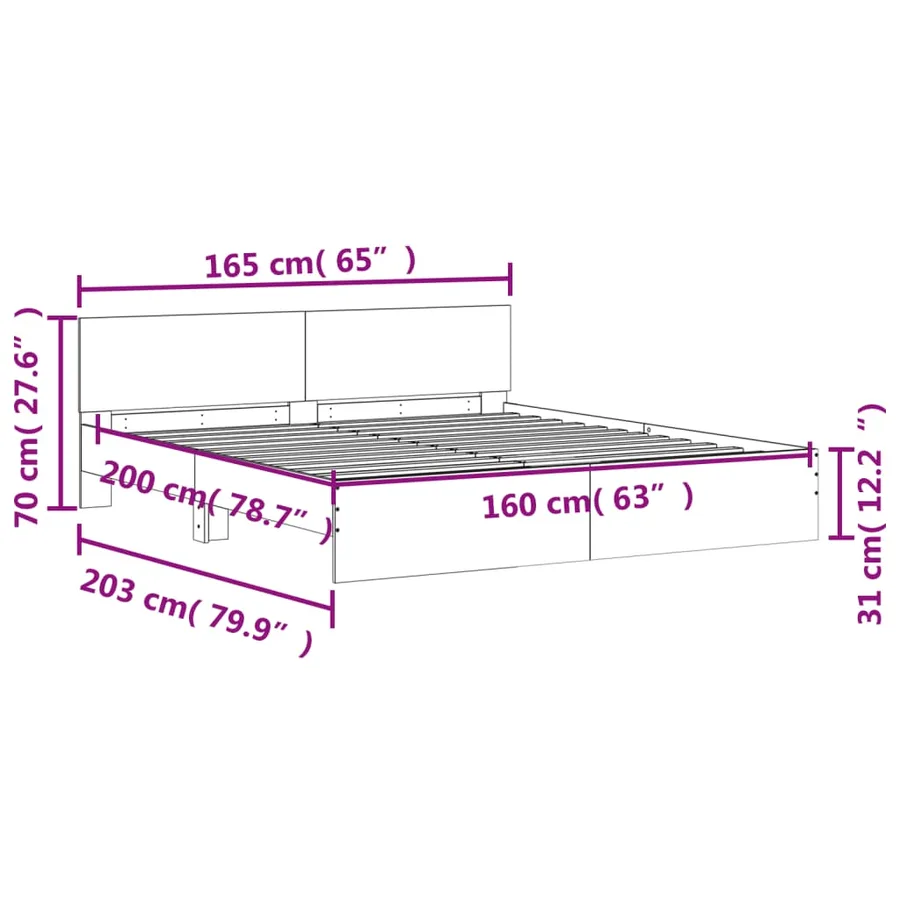 Cadre de lit sans matelas gris béton 160x200 cm - 10