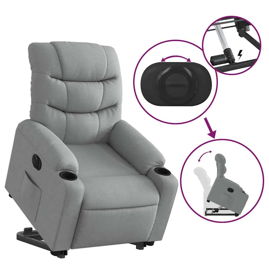 Fauteuil inclinable électrique gris clair tissu - 11