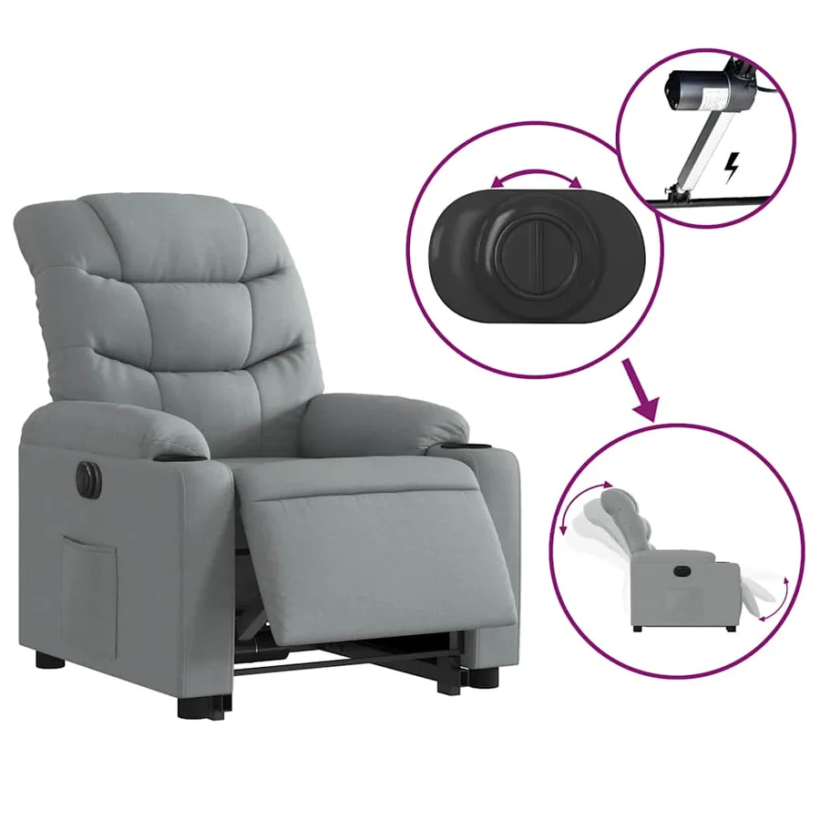 Fauteuil inclinable électrique gris clair tissu - 6