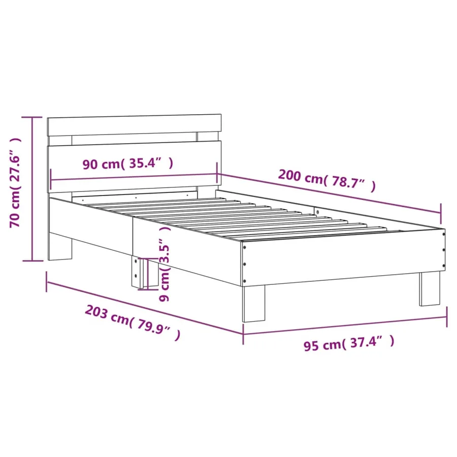 Cadre de lit sans matelas avec tête de lit noir 90x200 cm - 10